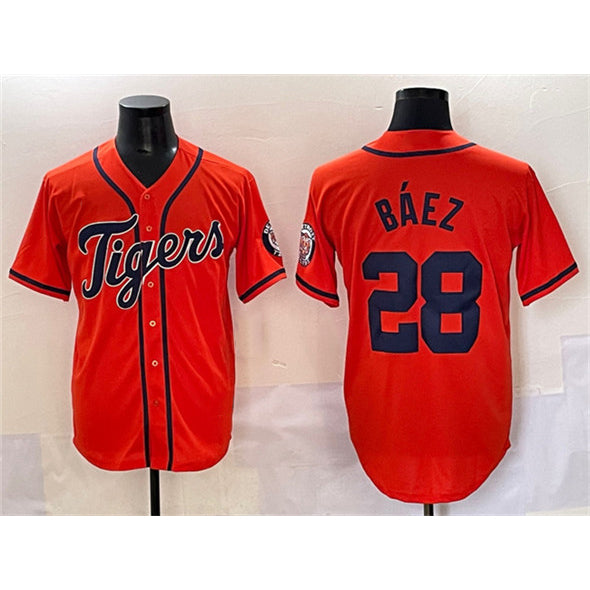 marshops Detroit Tigers #28 Javier B¨¢ez Orange  With Patch Cool Base Stitched Jersey