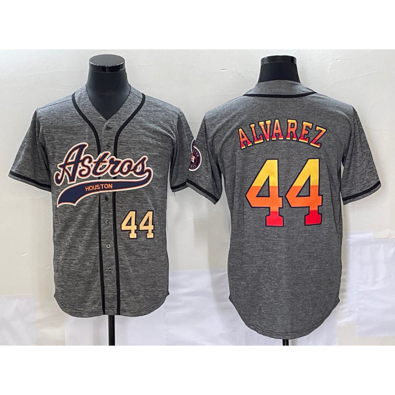 marshops Houston Astros #44 Yordan Alvarez Number Grey  Gridiron Cool Base Stitched Jersey
