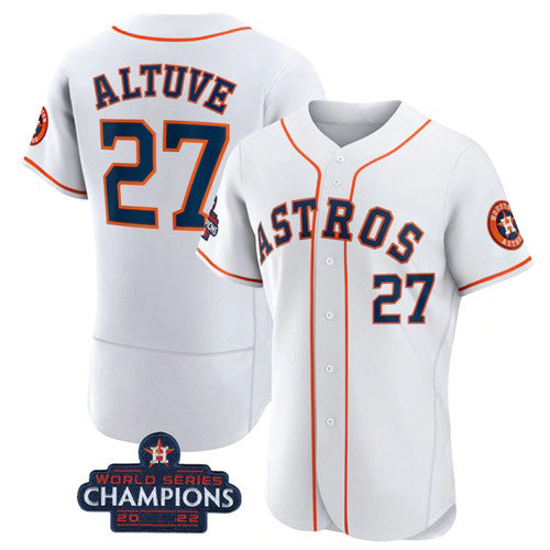 marshops Houston Astros #27 Jose Altuve White  2022 World Series Champions Flex Base Stitched Jersey