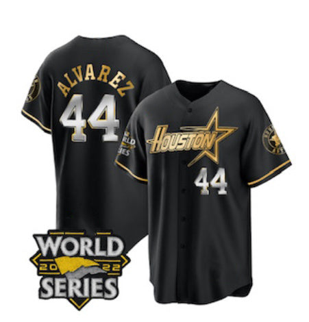 marshops Houston Astros #44 Yordan Alvarez Black Gold  2022 World Series Stitched Jersey