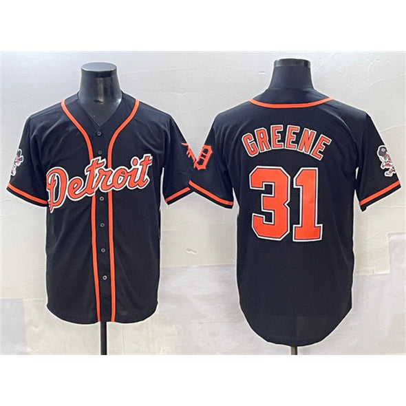 marshops Detroit Tigers #31 Riley Greene Black  With Patch Cool Base Stitched Jersey