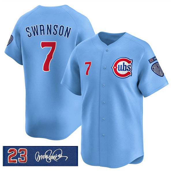 marshops Chicago Cubs #7 Dansby Swanson Blue  'Ryne Sandberg Tribute' Vapor Limited V3 Stitched Jersey