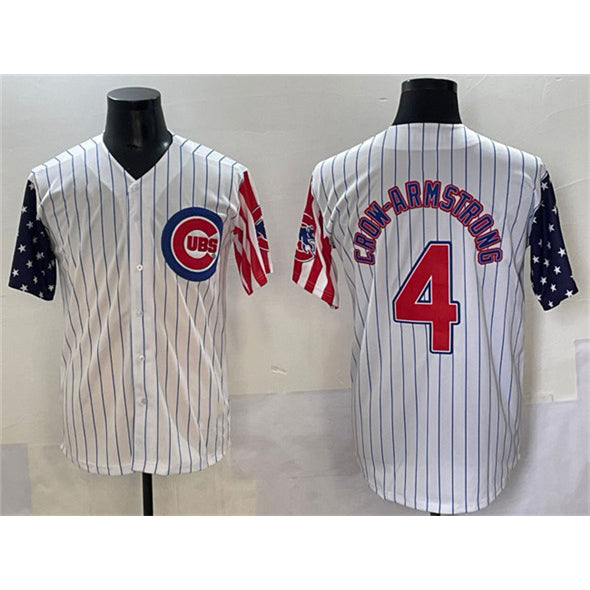 marshops Chicago Cubs #4 Pete Crow-Armstrong White  Pinstripe 2025 Independence Day Vapor Premier Limited Stitched Jersey