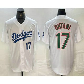 marshops Los Angeles Dodgers #17 Shohei Ohtani Number White Green  Stitched Cool Base Jerseys