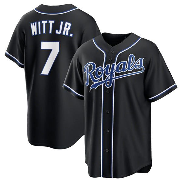 marshops Kansas City Royals #7 Bobby Witt Jr. Black  Out Stitched Jersey