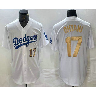 marshops Los Angeles Dodgers #17 Shohei Ohtani Number White Gold  Stitched Cool Base Jerseys