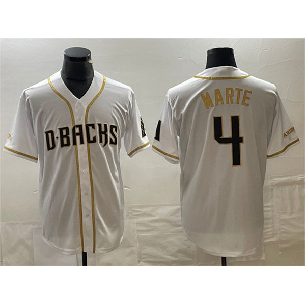 marshops Arizona Diamondbacks #4 Ketel Marte White  Gold Cool Base Stitched Jersey