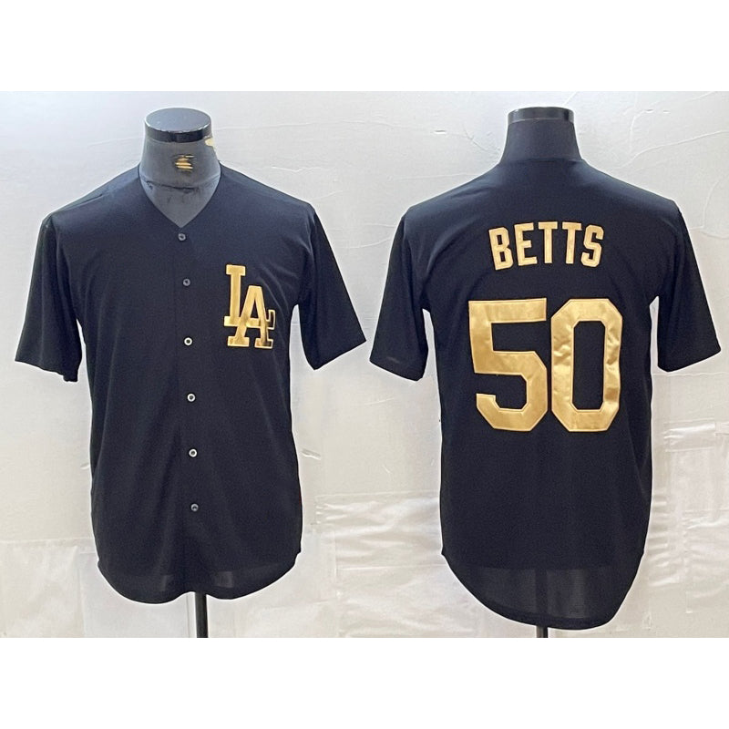 marshops Los Angeles Dodgers #50 Mookie Betts Black Gold  Cool Base Stitched Jersey