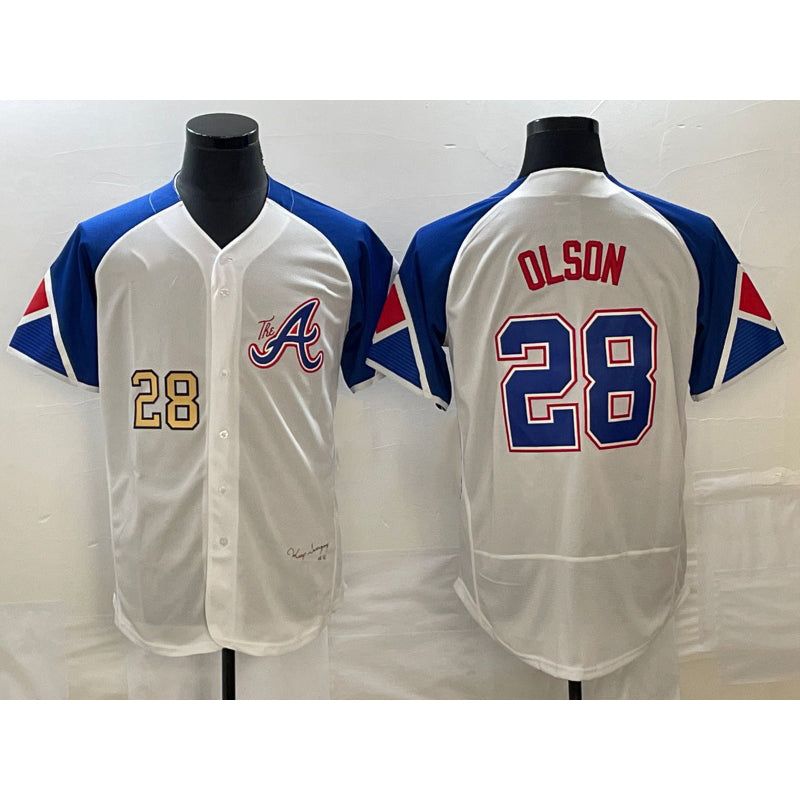 marshops Atlanta Braves #28 Matt Olson Number White  2023 City Connect Flex Base Stitched Jersey 2