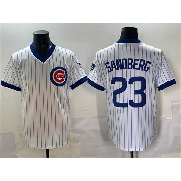 marshops Chicago Cubs #23 Ryne Sandberg White  Throwback Stitched Jersey