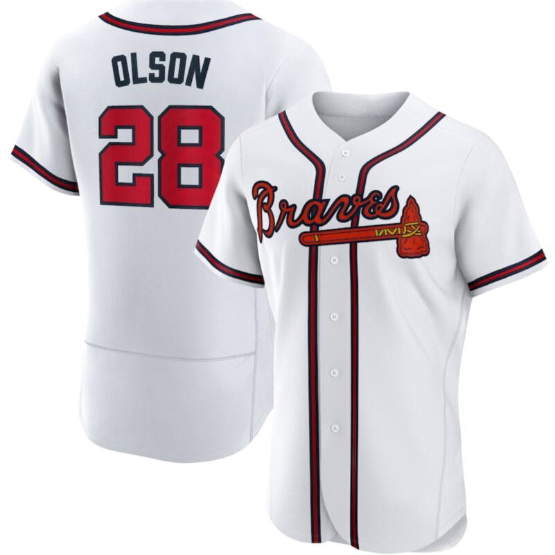 marshops Atlanta Braves 28 Matt Olson White  Flex base Jersey