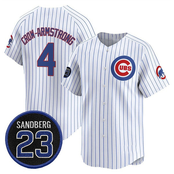 marshops Chicago Cubs #4 Pete Crow-Armstrong White  Pinstripe 'Ryne Sandberg Tribute' Vapor Limited V2 Stitched Jersey