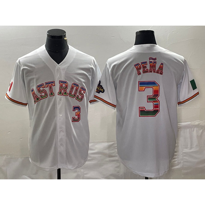 marshops Houston Astros #3 Jeremy Pena Number White  Rainbow World Serise Champions Patch Cool Base Stitched Jersey