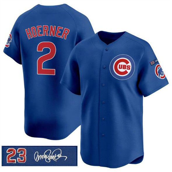 marshops Chicago Cubs #2 Nico Hoerner Royal  'Ryne Sandberg Tribute' Vapor Limited V3 Stitched Jersey