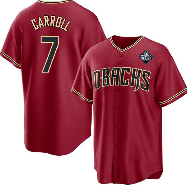 marshops Arizona Diamondbacks #7 Corbin Carroll Red  2023 World Series Cool Base Stitched Jersey