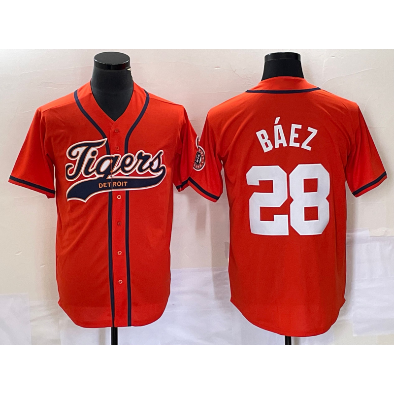 marshops Detroit Tigers #28 Javier B¨¢ez Orange  Cool Base Stitched Jersey