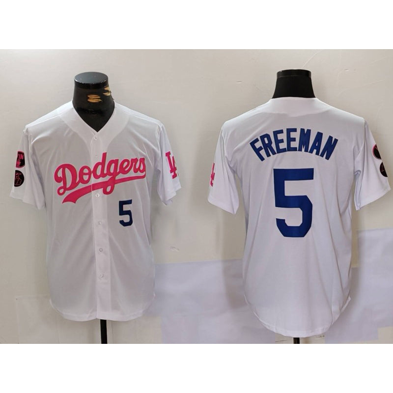 marshops Los Angeles Dodgers #5 Freddie Freeman White Pink  Vin & Kobe Patch Stitched Jersey1