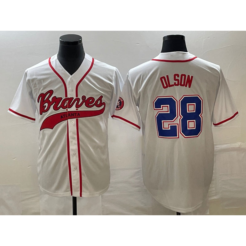 marshops Atlanta Braves #28 Matt Olson White  Cool Base With Patch Stitched Jersey 2