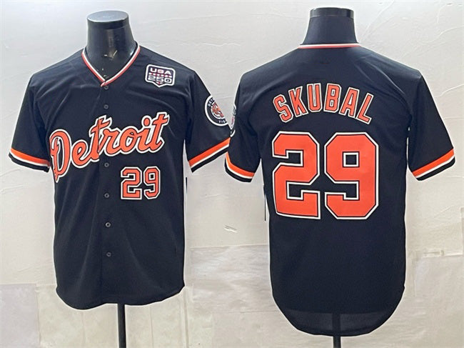 marshops Detroit Tigers #29 Tarik Skubal Navy  2026 Alternate USA 250' Patch Vapor Premier Limited Stitched Jersey