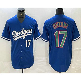 marshops Los Angeles Dodgers #17 Shohei Ohtani Number Blue Green  Stitched Cool Base Jerseys