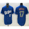 marshops Los Angeles Dodgers #17 Shohei Ohtani Number Blue Green  Stitched Cool Base Jerseys