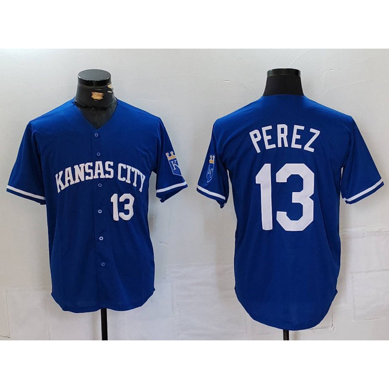 marshops Kansas City Royals #13 Salvador Perez Number Royal  Cool Base Stitched Jersey