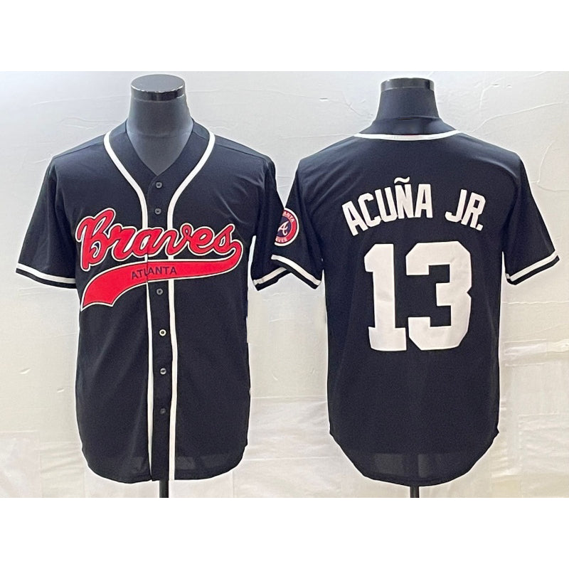 marshops Atlanta Braves #13 Ronald Acuna Jr Black  Cool Base Stitched Jersey 2