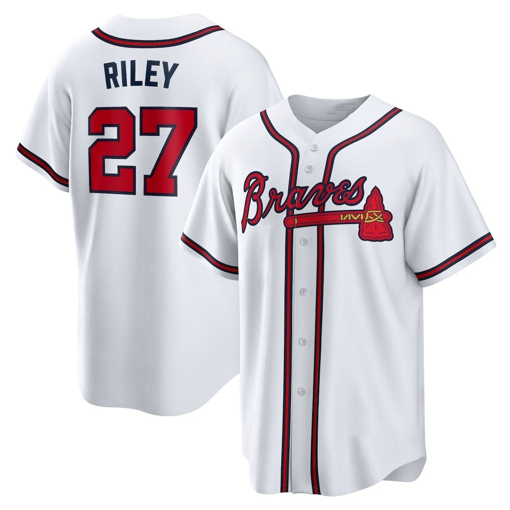 marshops Atlanta Braves #27 Austin Riley White  Home Replica Player Jersey