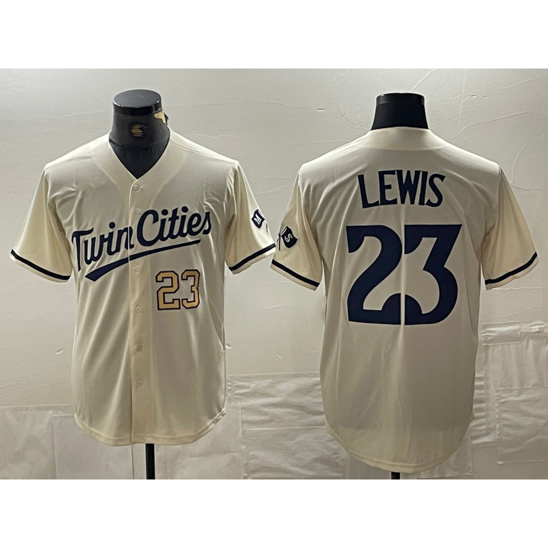 marshops Minnesota Twins #23 Royce Lewis Number Cream  Cool Base Stitched Jerseys