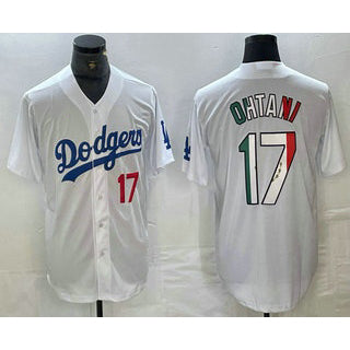 marshops Los Angeles Dodgers #17 Shohei Ohtani Number Mexico White  Cool Base Stitched Jersey 2