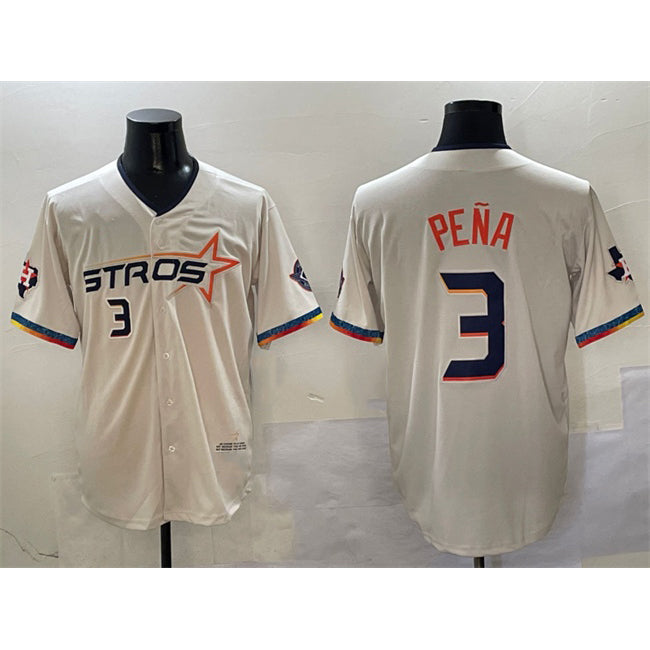 marshops Houston Astros #3 Jeremy Pena Cream  2025 City Connect With Texas Patch Limited Stitched Jersey