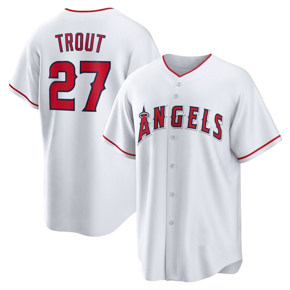 marshops Los Angeles Angels #27 Mike Trout White  Home Replica Player Name Jersey