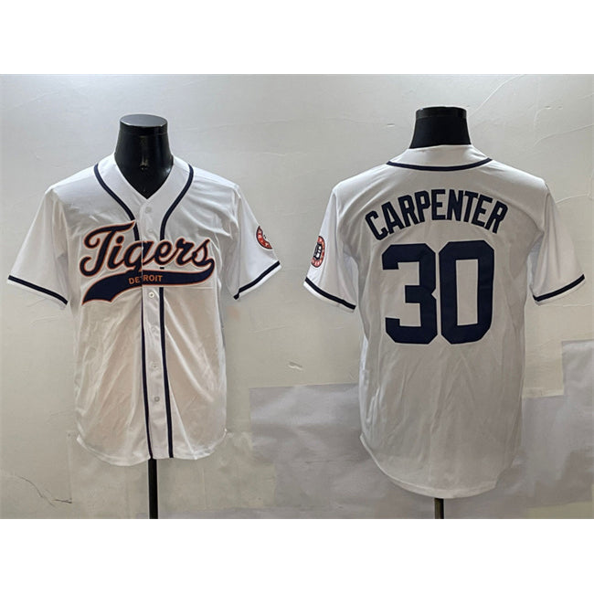 marshops Detroit Tigers #30 Kerry Carpenter White  With Patch Cool Base Stitched Jersey