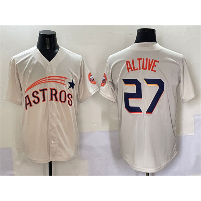 marshops Houston Astros #27 Jose Altuve Cream  Throwback Cooperstown Collection Limited Stitched Jersey