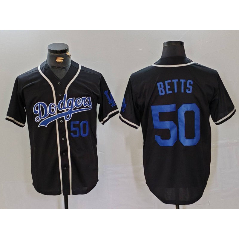 marshops Los Angeles Dodgers #50 Mookie Betts Number Black  Cool Base With Patch Stitched Jerseys