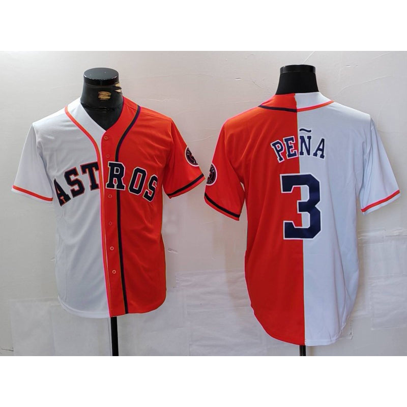 marshops Houston Astros #3 Jeremy Pena White Orange  Split Stitched Jersey