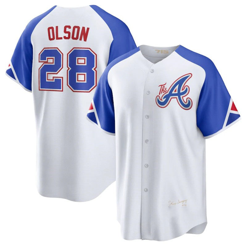 marshops Atlanta Braves #28 Matt Olson White  2023 City Connect Cool Base Stitched Jersey