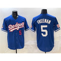 marshops Los Angeles Dodgers #5 Freddie Freeman Royal  With American Flag Patch Limited Stitched Jersey
