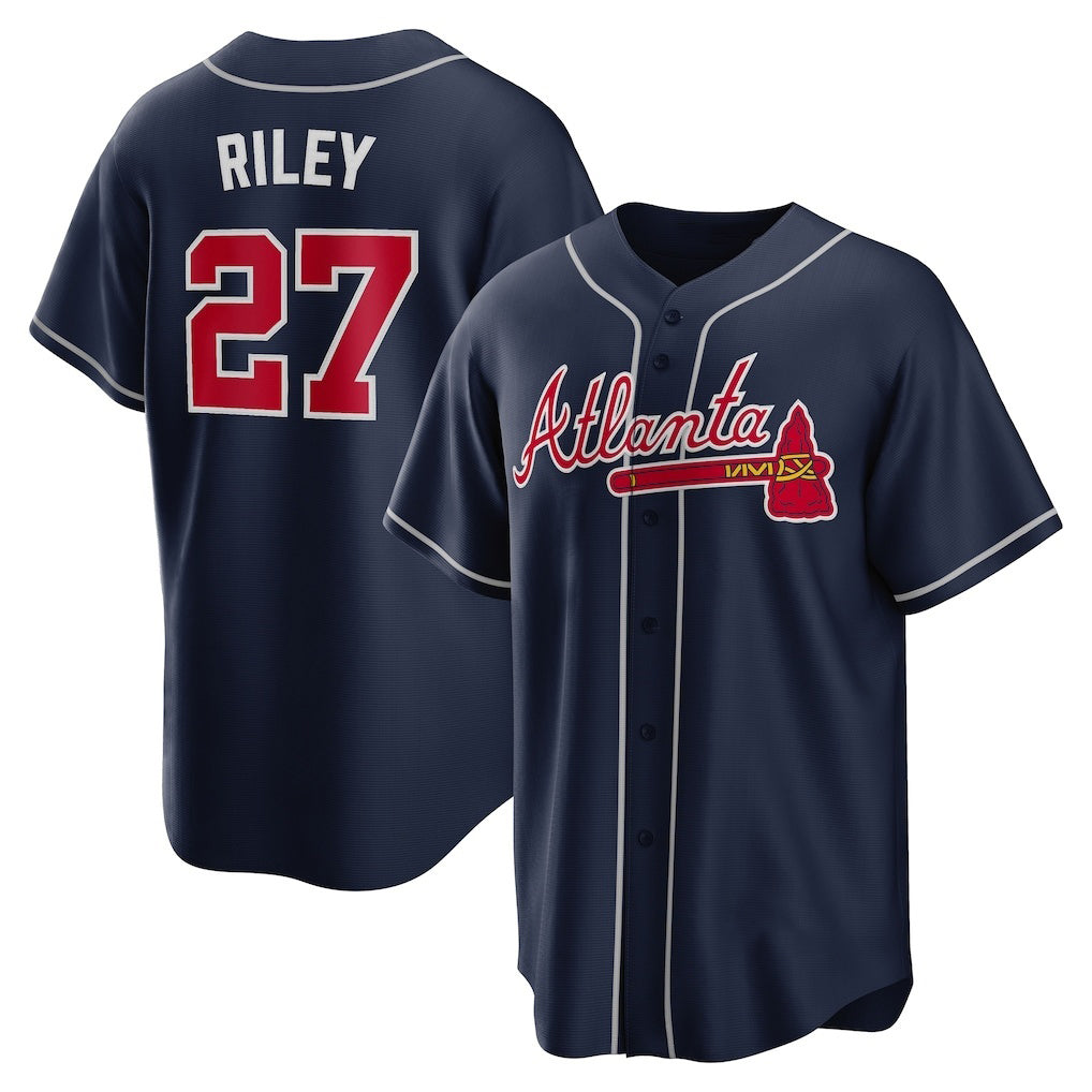 marshops Atlanta Braves #27 Austin Riley Navy  Alternate Replica Jersey