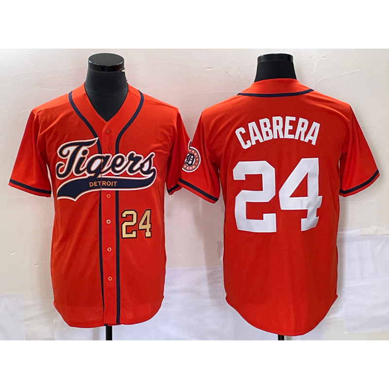 marshops Detroit Tigers #24 Miguel Cabrera Number Orange  Cool Base Stitched Jersey