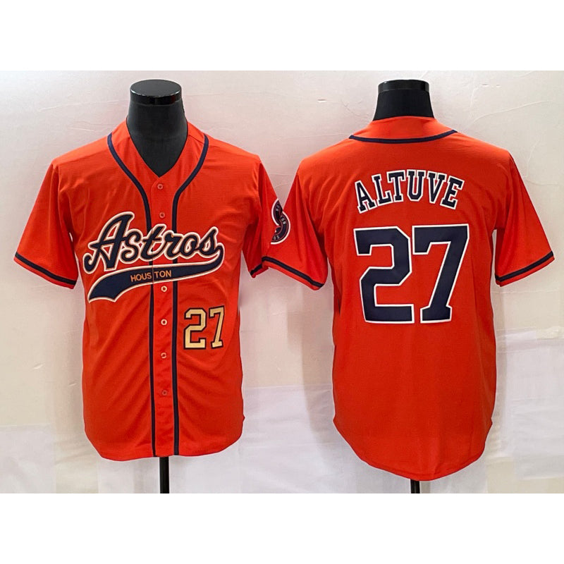 marshops Houston Astros #27 Jose Altuve Number Orange  With Patch Cool Base Stitched Jersey