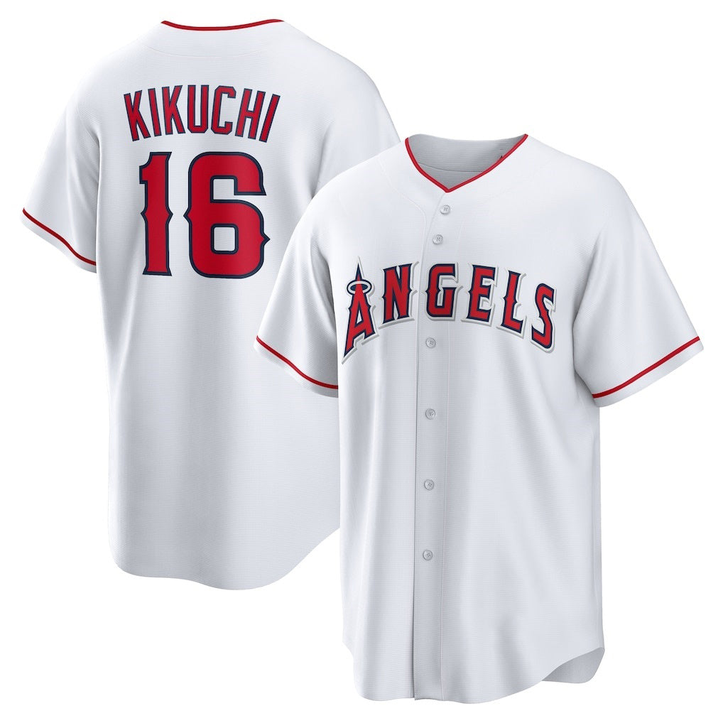 marshops Los Angeles Angels #16 Yusei Kikuchi White  Home Replica Jersey