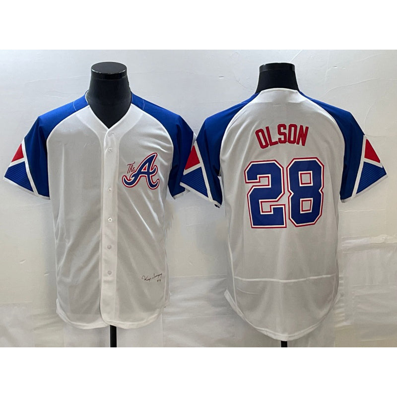 marshops Atlanta Braves #28 Matt Olson White  2023 City Connect Flex Base Stitched Jersey