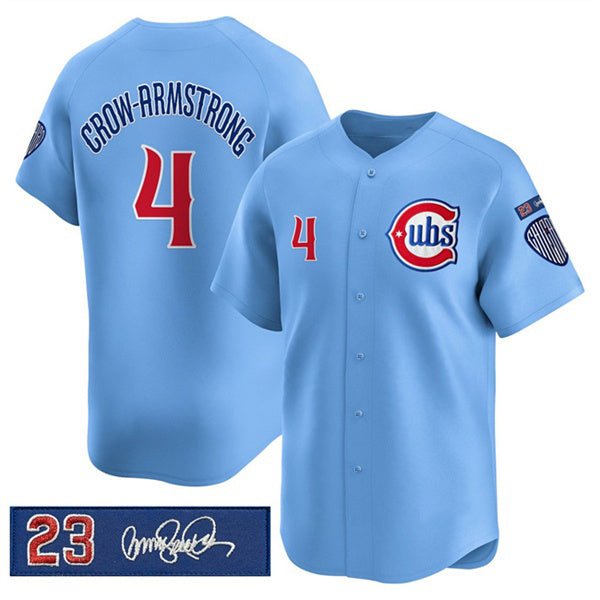 marshops Chicago Cubs #4 Pete Crow-Armstrong Blue  'Ryne Sandberg Tribute' Vapor Limited V3 Stitched Jersey