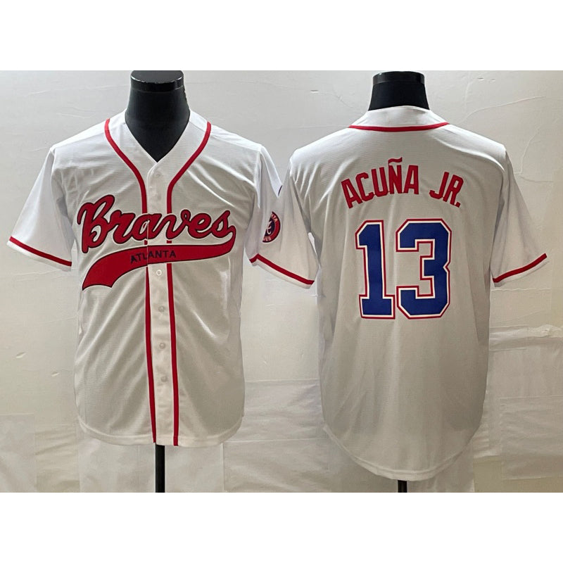 marshops Atlanta Braves #13 Ronald Acuna Jr White  Cool Base With Patch Stitched Jersey