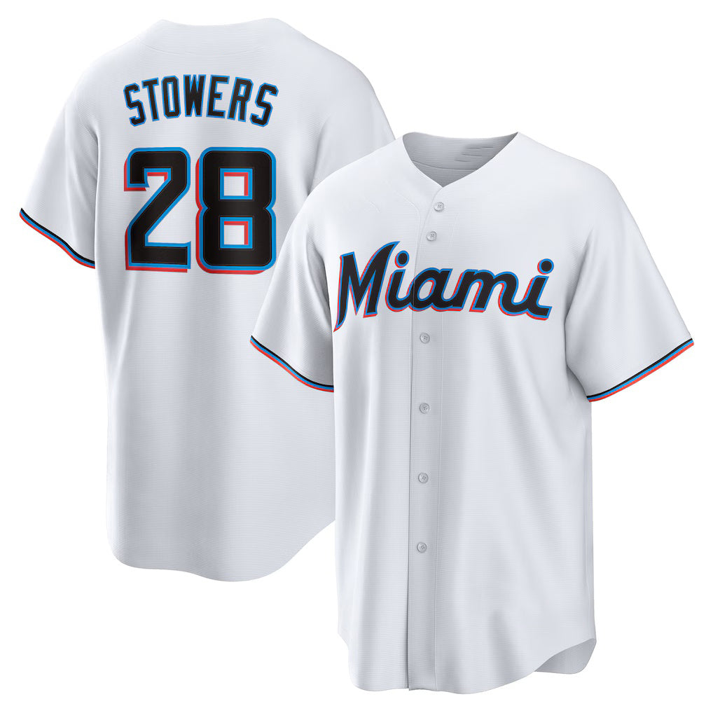 marshops  Miami Marlins #28 Kyle Stowers White  Home Replica Jersey