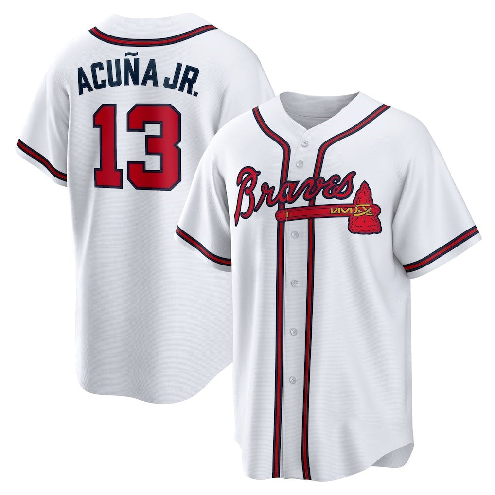 marshops Atlanta Braves #13 Ronald Acuna Jr. White  Home Replica Player Name Jersey