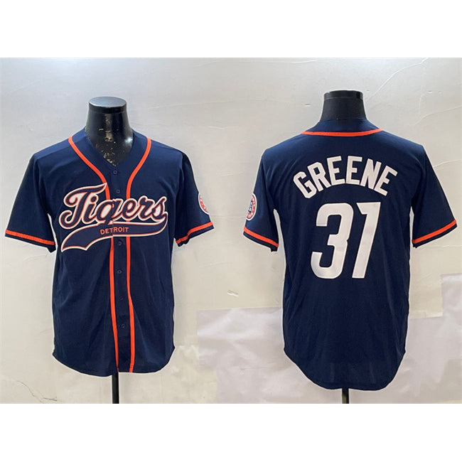 marshops Detroit Tigers #31 Riley Greene Navy  With Patch Cool Base Stitched Jersey