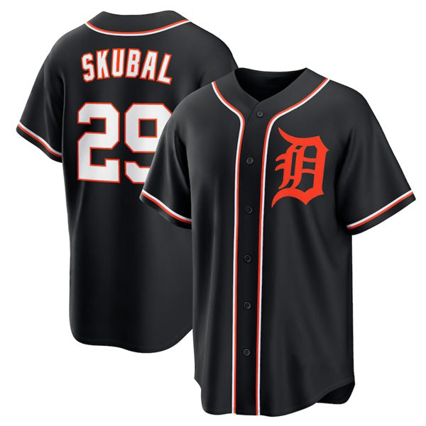 marshops Detroit Tigers #29 Tarik Skubal Black  Out Stitched Jersey
