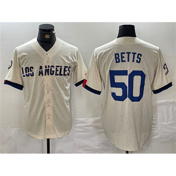 marshops Los Angeles Dodgers #50 Mookie Betts Cream  Stitched Jersey